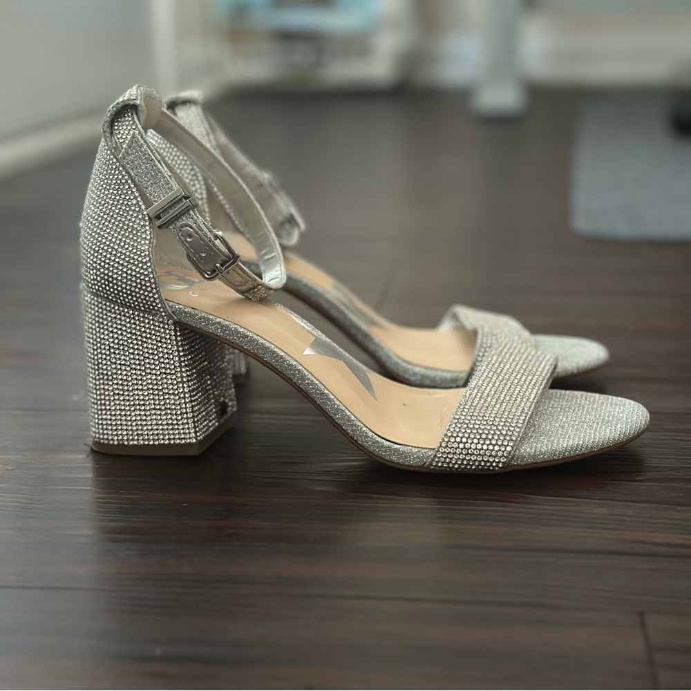 Gianni Bini Silver Rhinestone Block Heel Sandals